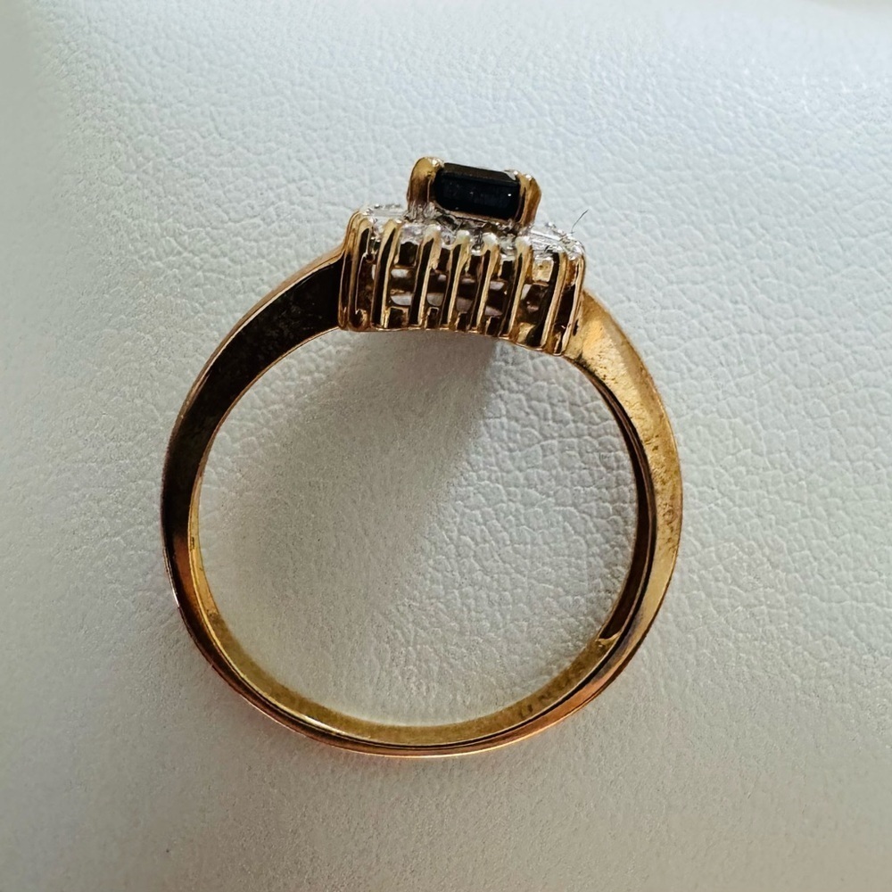 10K Yellow Gold Sapphire Diamond Ring Halo Princess Cut size 9 - Picture 6 of 7